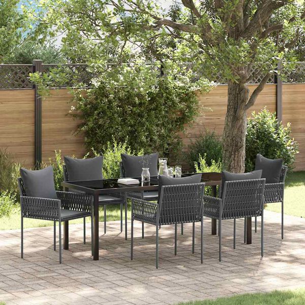 vidaXL Conjunto de Comedor de Jard&iacute;n 7 pcs Negro y Gris