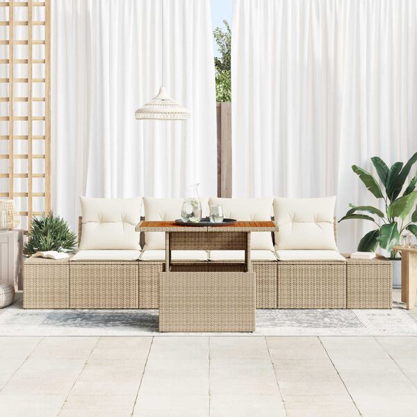 vidaXL Conjunto de sof&aacute; de jard&iacute;n 5 pcs Beige Polirat&aacute;n