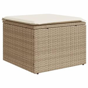 vidaXL Taburete de jard&iacute;n con coj&iacute;n rat&aacute;n sint&eacute;tico beige 55x55x37cm