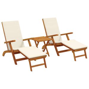 vidaXL Recliner y tumbona plegable 3 uds. Madera de Acacia S&oacute;lida