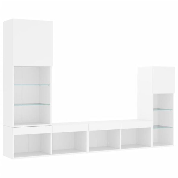 vidaXL Muebles de TV de pared con LED 4 pzas madera ingenier&iacute;a blanco