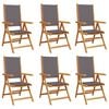 vidaXL Sillas plegables reclinables, 6 unidades, tela color antracita y madera maciza.