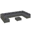 vidaXL Set de muebles de jard&iacute;n 11 pzas y cojines rat&aacute;n sint&eacute;tico gris