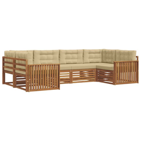vidaXL Juegos de sof&aacute;s 6 pcs Natural y Beige Madera de Acacia S&oacute;lida