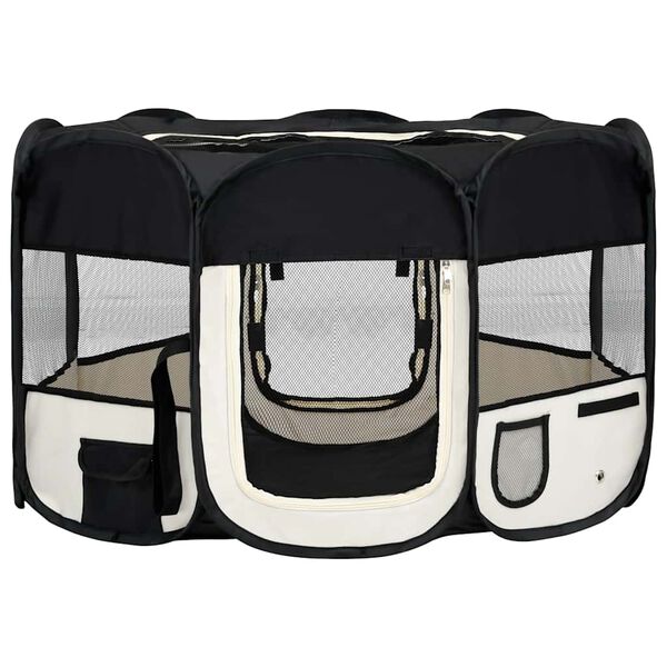 vidaXL Parque de perros plegable y bolsa transporte negro 125x125x61cm