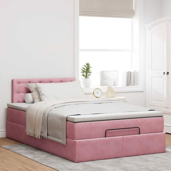 vidaXL Cama otomana con colch&oacute;n y LED terciopelo rosa 120x190cm