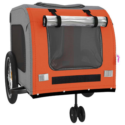 vidaXL Remolque de bicicleta mascotas hierro tela Oxford naranja gris