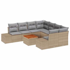 vidaXL Conjunto de sof&aacute;s de jard&iacute;n 9 pcs Beige rat&aacute;n sint&eacute;tico