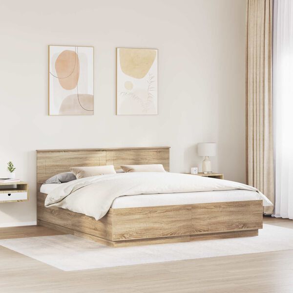 vidaXL Estructura de cama con cabecera Roble Sonoma 200 x 200 cm