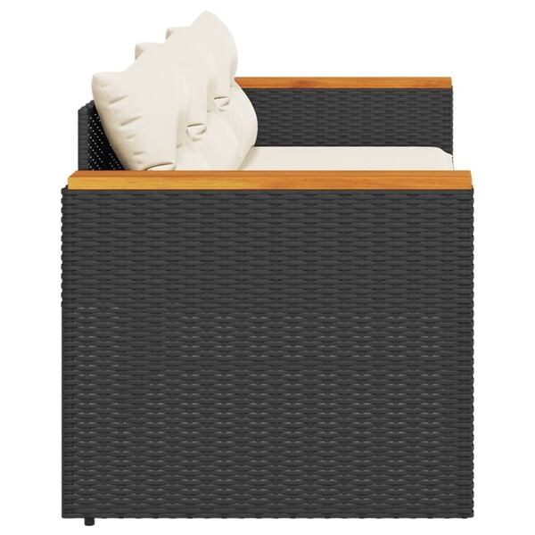 vidaXL Sof&aacute; de jard&iacute;n de 3 plazas con cojines rat&aacute;n sint&eacute;tico negro