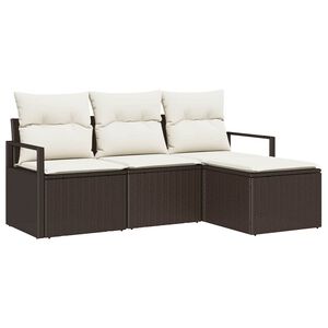 vidaXL Juego de Sof&aacute; 4 uds. Marr&oacute;n y crema rat&aacute;n sint&eacute;tico