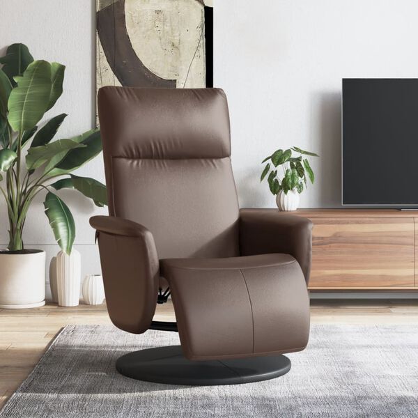 vidaXL Sill&oacute;n reclinable con reposapi&eacute;s cuero sint&eacute;tico marr&oacute;n