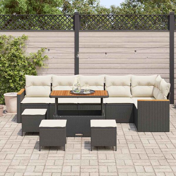 vidaXL Conjunto de sof&aacute;s de jard&iacute;n 10 pcs Negro rat&aacute;n sint&eacute;tico