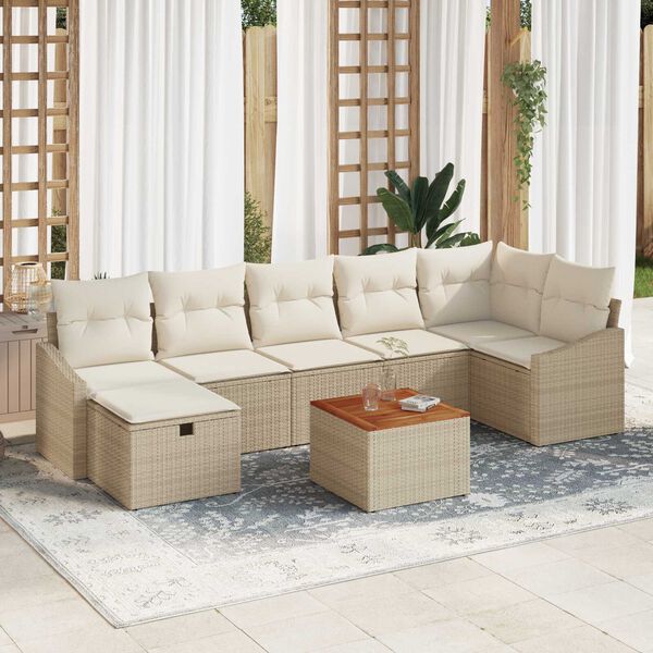 vidaXL Conjunto de sof&aacute;s de jard&iacute;n con coj&iacute;n 8 pcs Beige Polirat&aacute;n