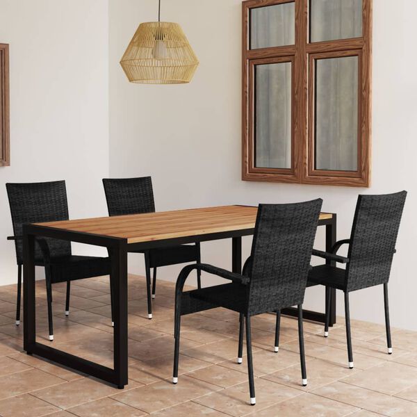 vidaXL Juego de comedor para jard&iacute;n 5 piezas negro