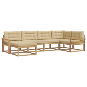 vidaXL Conjunto de sof&aacute;s de exterior con coj&iacute;n 5 pcs y Beige Poli&eacute;ster