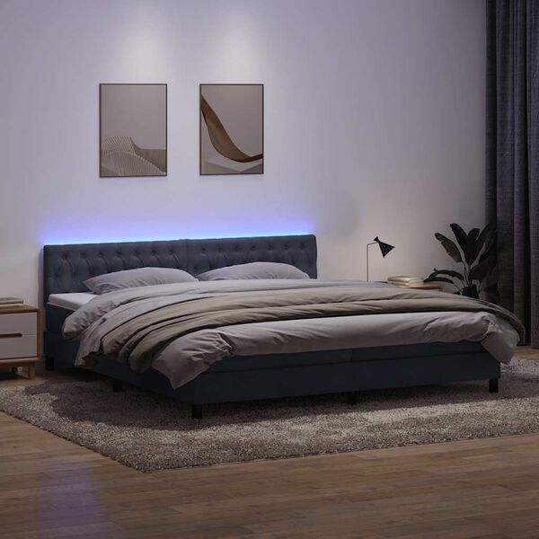 vidaXL Cama box spring con colch&oacute;n y LED terciopelo gris oscuro 180x220 cm