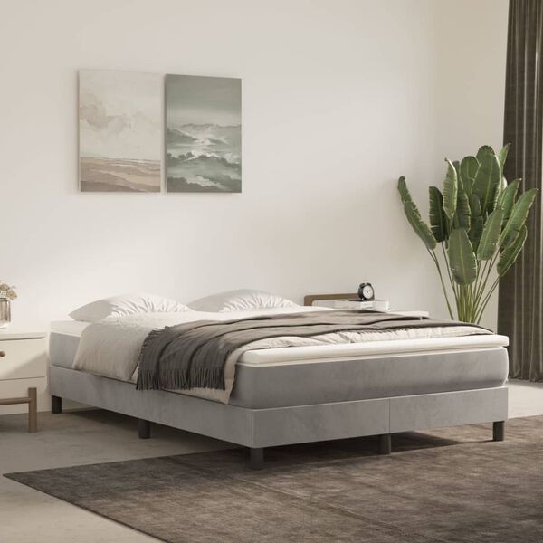 vidaXL Cama box spring con colch&oacute;n terciopelo gris claro 140x190 cm