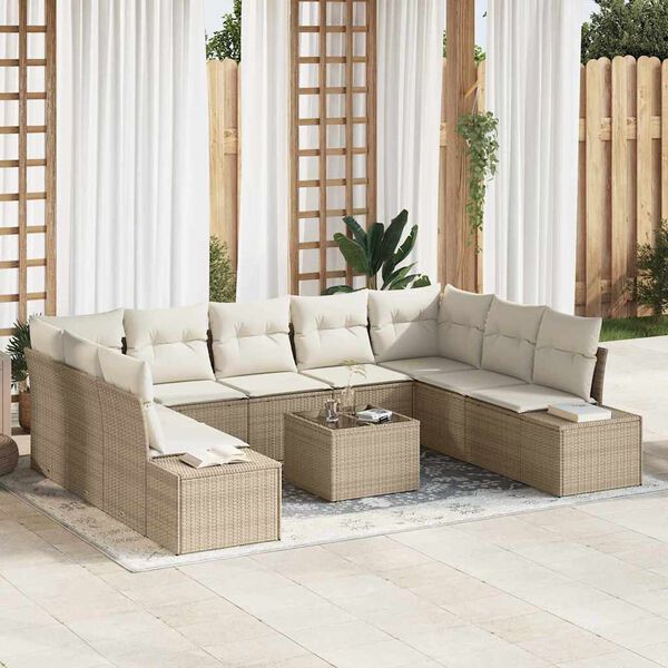 vidaXL Conjunto de sof&aacute;s de jard&iacute;n 9 pcs Beige y Crema Rat&aacute;n sint&eacute;tico