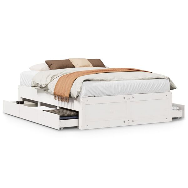 vidaXL Cama con cajones sin colch&oacute;n madera maciza blanca 150x200 cm