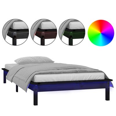 vidaXL Estructura de cama con LED madera maciza negra 75x190 cm