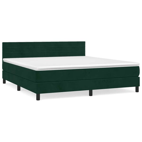 vidaXL Cama box spring con colch&oacute;n terciopelo verde oscuro 160x200 cm