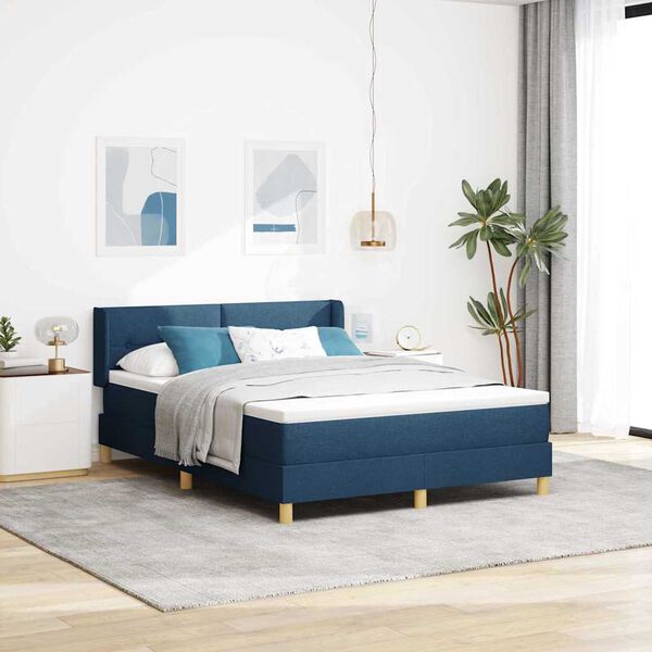vidaXL Cama tipo Box Spring con colch&oacute;n Azul 190 x 140 cm tela