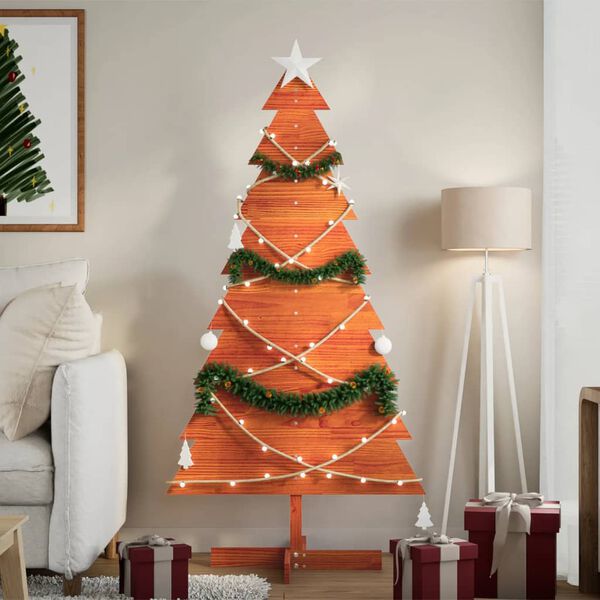 vidaXL &Aacute;rbol Navidad de adorno madera maciza pino marr&oacute;n cera 150 cm