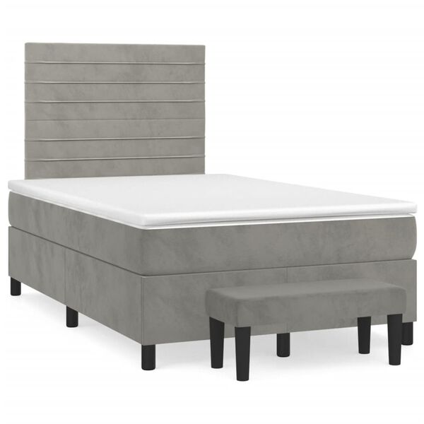 vidaXL Cama box spring con colch&oacute;n terciopelo gris claro 120x190 cm