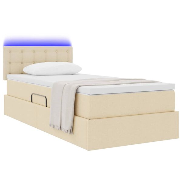 vidaXL Cama con almacenamiento y LED con LED Crema 90 x 190 cm tela