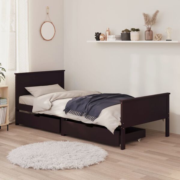 vidaXL Estructura cama 2 cajones madera pino marr&oacute;n oscuro 100x200 cm