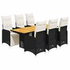 vidaXL Set de mesa y sillas de jard&iacute;n 7 pzas y cojines rat&aacute;n PE negro