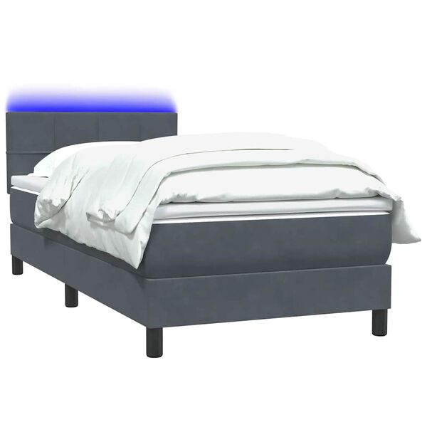 vidaXL Cama box spring con colch&oacute;n y LED terciopelo gris oscuro 100x210 cm