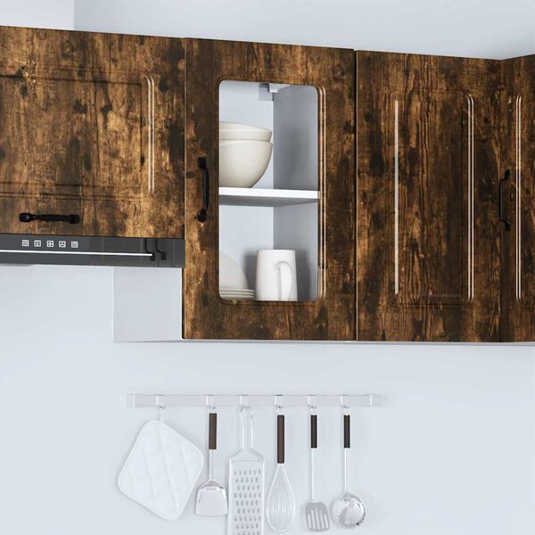vidaXL Armario de cocina de pared con puerta de cristal "Kalmar" de, roble ahumado, madera de ingenier&iacute;a