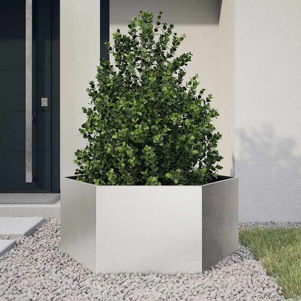 vidaXL Jardinera hexagonal de acero inoxidable 104x90x45 cm