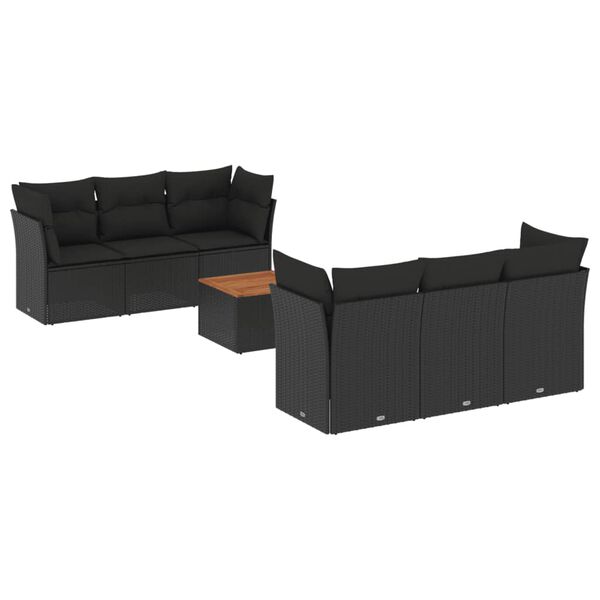 vidaXL Set de comedor de jard&iacute;n 7 pzas y cojines rat&aacute;n sint&eacute;tico negro
