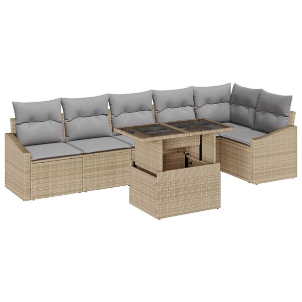 vidaXL Conjunto de sofá de jardín con cojín 7 pcs Beige y Gris Claro