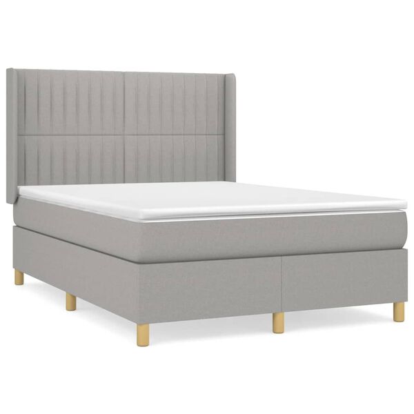 vidaXL Cama box spring con colch&oacute;n tela gris claro 140x200 cm