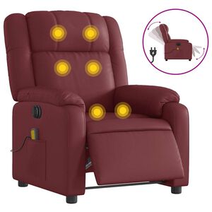 vidaXL Sill&oacute;n masaje reclinable el&eacute;ctrico cuero sint&eacute;tico rojo tinto