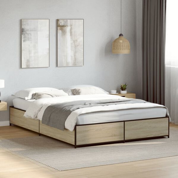 vidaXL Estructura cama madera ingenier&iacute;a metal roble Sonoma 120x190 cm