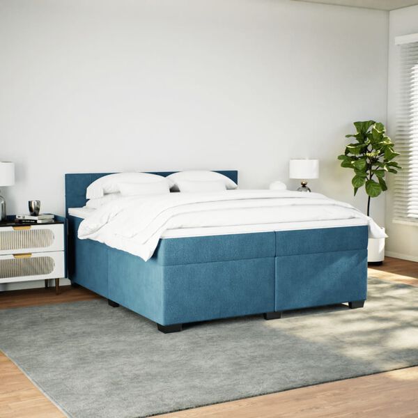 vidaXL Cama box spring con colch&oacute;n terciopelo azul 200x200 cm