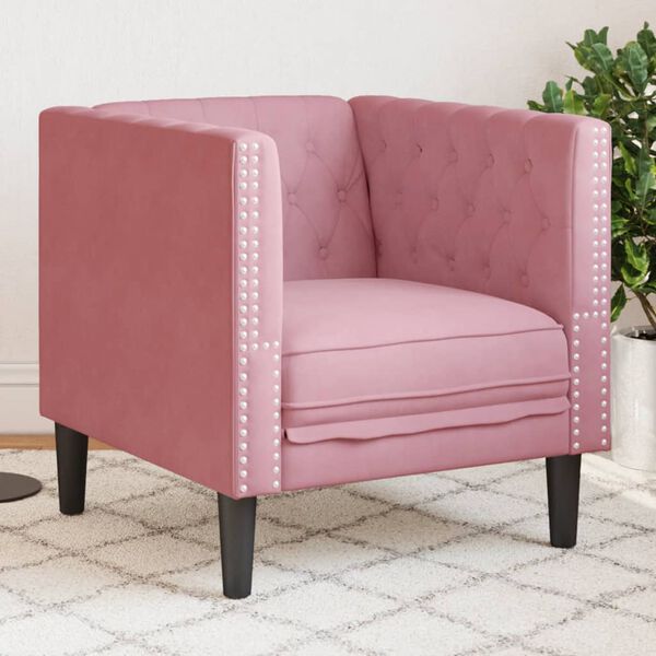 vidaXL Sill&oacute;n Chesterfield de terciopelo rosa
