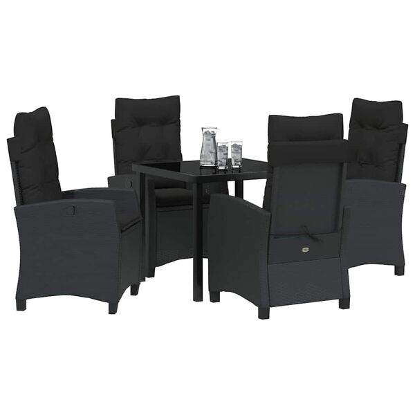 vidaXL Conjunto de Comedor de Jard&iacute;n 5 pcs Negro rat&aacute;n sint&eacute;tico