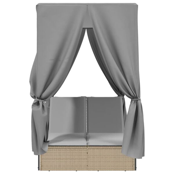 vidaXL Tumbona doble con techo y cortinas rat&aacute;n sint&eacute;tico beige