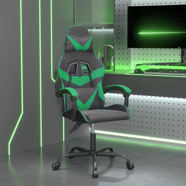 vidaXL Silla gaming giratoria cuero sint&eacute;tico negro y verde