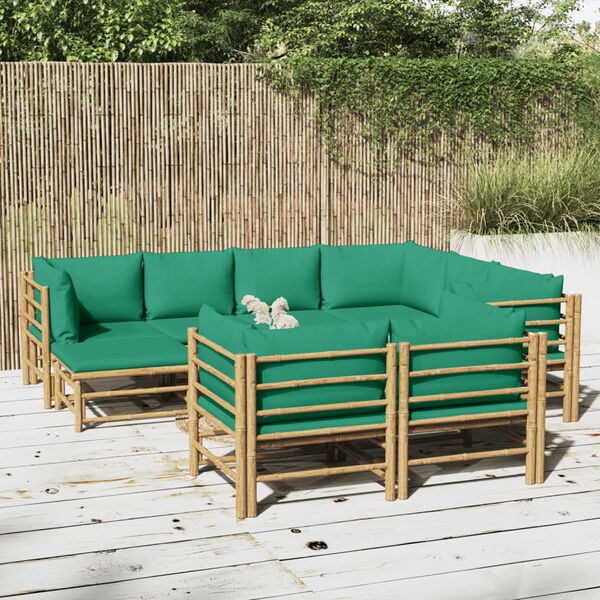 vidaXL Set de muebles de jard&iacute;n 10 piezas bamb&uacute; con cojines verde