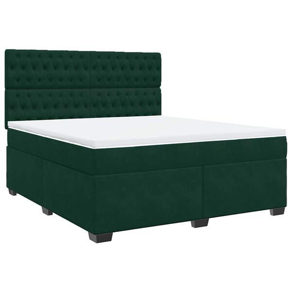 vidaXL Cama box spring con colch&oacute;n terciopelo verde oscuro 180x200 cm