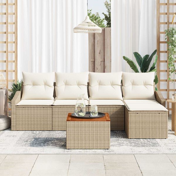vidaXL Conjunto de sof&aacute;s de jard&iacute;n 6 pcs Beige y Crema rat&aacute;n sint&eacute;tico