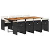 vidaXL Set de comedor de jardín 9 pzas y cojines ratán sintético negro