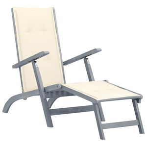 vidaXL Tumbona de jard&iacute;n con reposapi&eacute;s y coj&iacute;n madera maciza acacia
